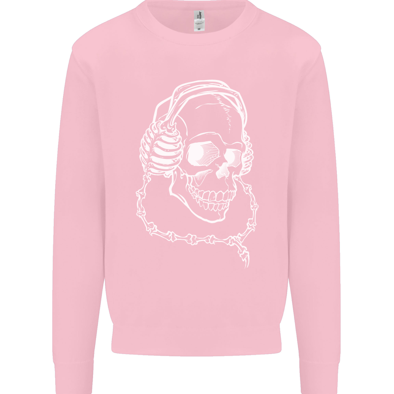 Music A Skull Wearing Headphones Mens Sweatshirt Jumper Light Pink