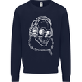 Music A Skull Wearing Headphones Mens Sweatshirt Jumper Navy Blue