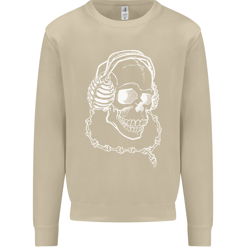 Music A Skull Wearing Headphones Mens Sweatshirt Jumper Sand