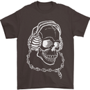 Music A Skull Wearing Headphones Mens T-Shirt Cotton Gildan Dark Chocolate