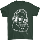 Music A Skull Wearing Headphones Mens T-Shirt Cotton Gildan Forest Green