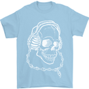 Music A Skull Wearing Headphones Mens T-Shirt Cotton Gildan Light Blue