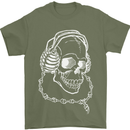 Music A Skull Wearing Headphones Mens T-Shirt Cotton Gildan Military Green