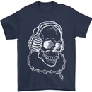 Music A Skull Wearing Headphones Mens T-Shirt Cotton Gildan Navy Blue