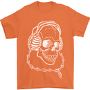 Music A Skull Wearing Headphones Mens T-Shirt Cotton Gildan Orange
