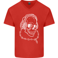 Music A Skull Wearing Headphones Mens V-Neck Cotton T-Shirt Red