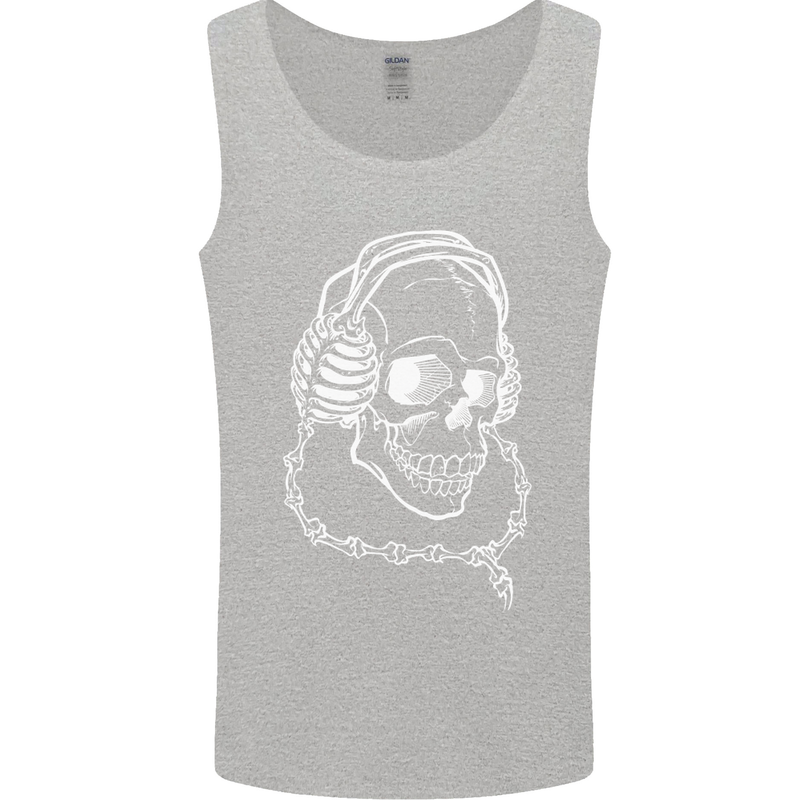 Music A Skull Wearing Headphones Mens Vest Tank Top Sports Grey