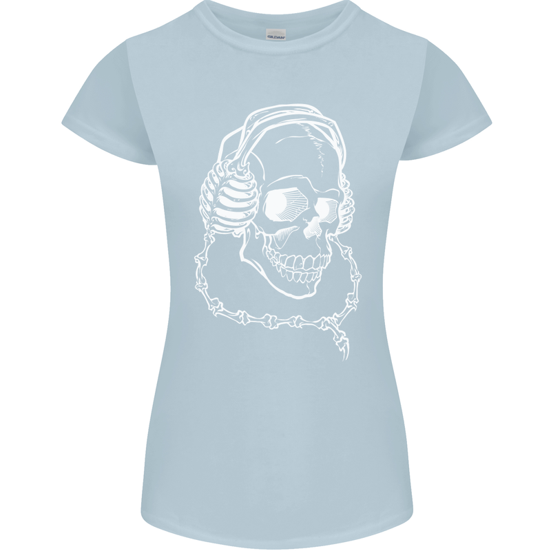 Music A Skull Wearing Headphones Womens Petite Cut T-Shirt Light Blue