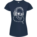 Music A Skull Wearing Headphones Womens Petite Cut T-Shirt Navy Blue
