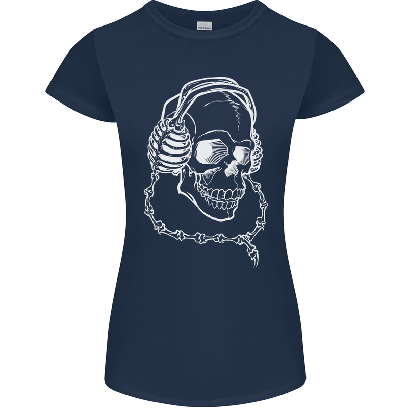 Music A Skull Wearing Headphones Womens Petite Cut T-Shirt Navy Blue