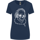 Music A Skull Wearing Headphones Womens Wider Cut T-Shirt Navy Blue