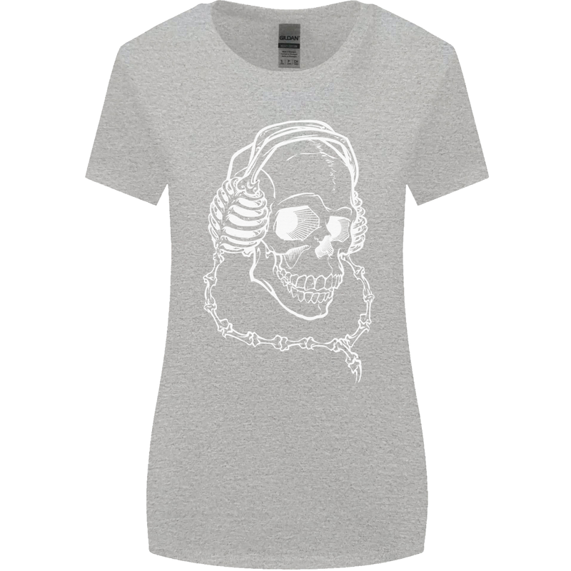 Music A Skull Wearing Headphones Womens Wider Cut T-Shirt Sports Grey