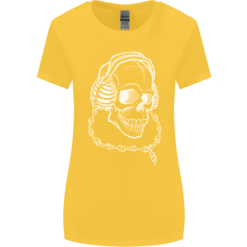 Music A Skull Wearing Headphones Womens Wider Cut T-Shirt Yellow
