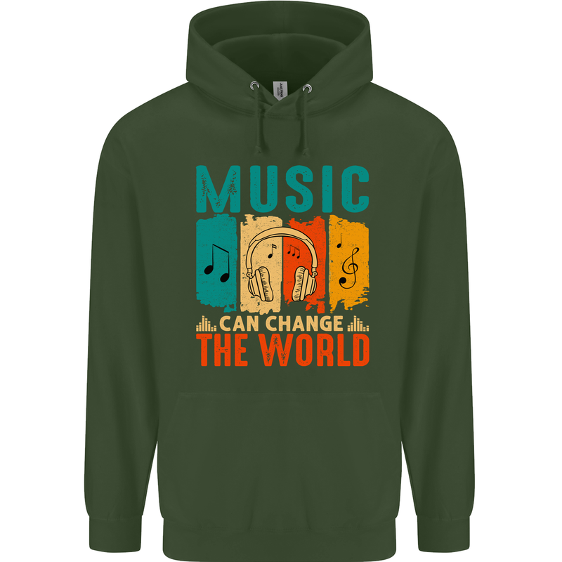 Music Can Change the World Childrens Kids Hoodie Forest Green