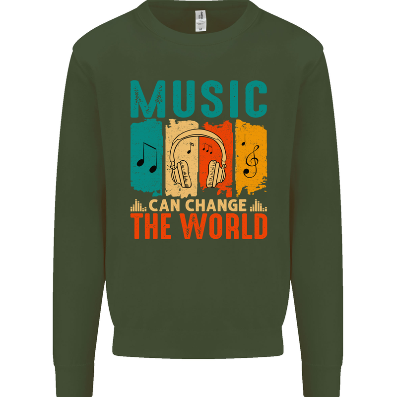 Music Can Change the World Kids Sweatshirt Jumper Forest Green