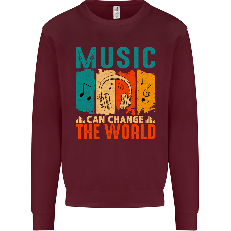 Music Can Change the World Kids Sweatshirt Jumper Maroon