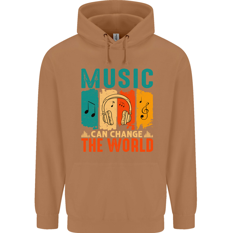 Music Can Change the World Mens 80% Cotton Hoodie Caramel Latte
