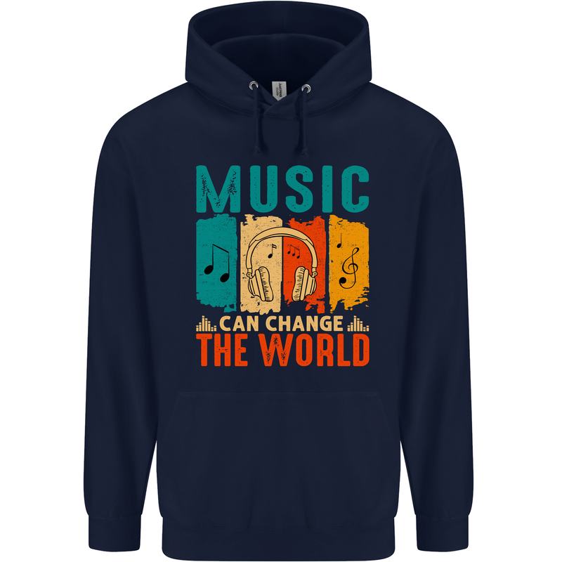 Music Can Change the World Mens 80% Cotton Hoodie Navy Blue