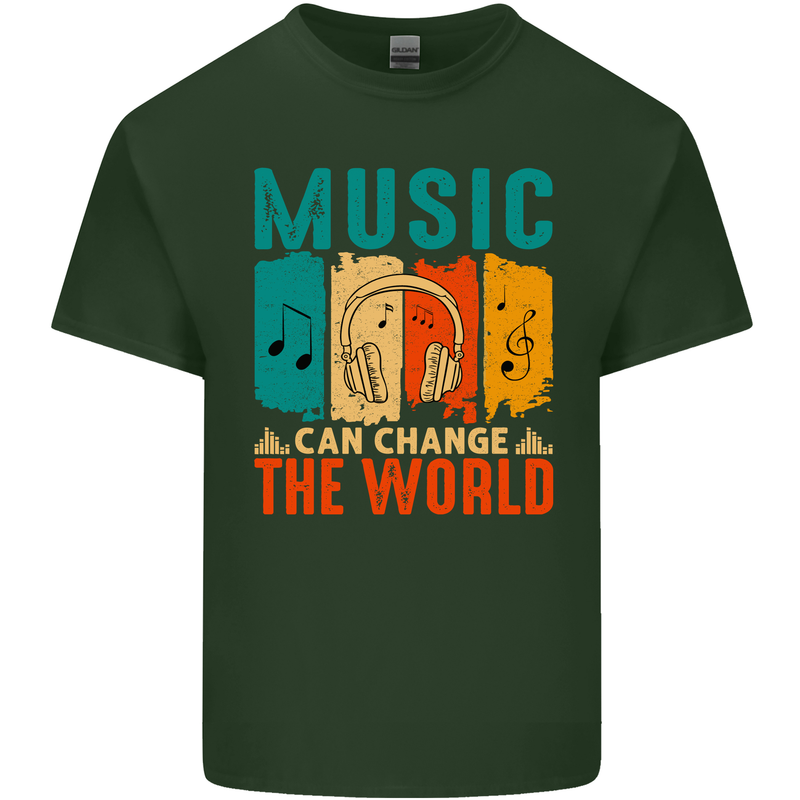 Music Can Change the World Mens Cotton T-Shirt Tee Top Forest Green