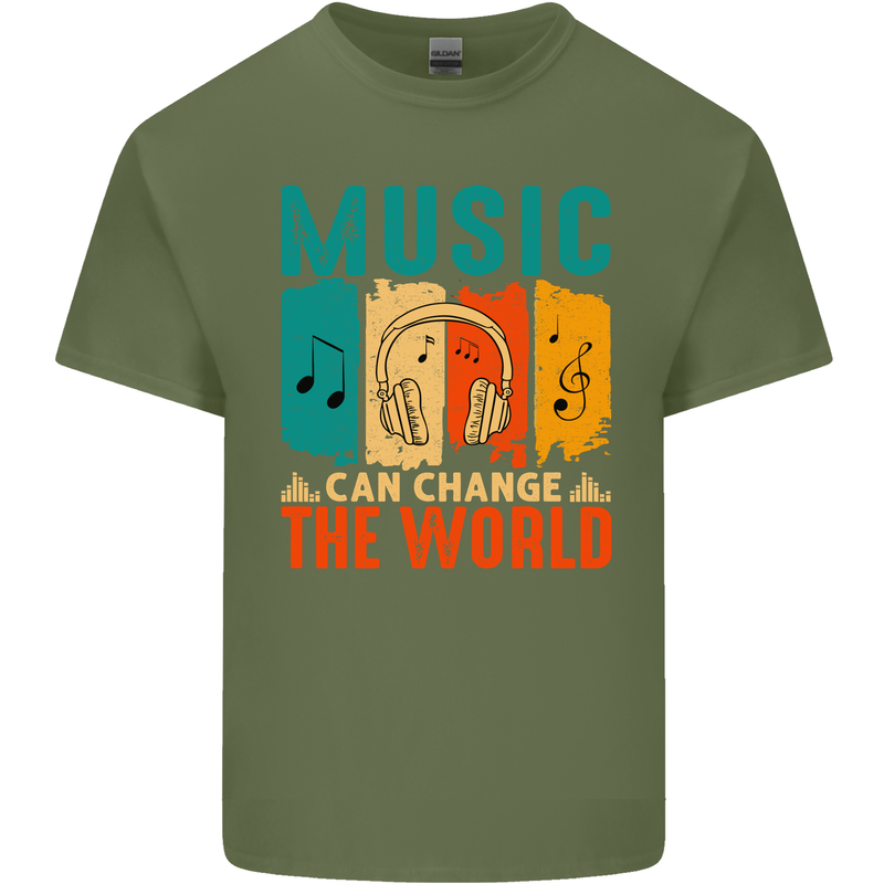 Music Can Change the World Mens Cotton T-Shirt Tee Top Military Green