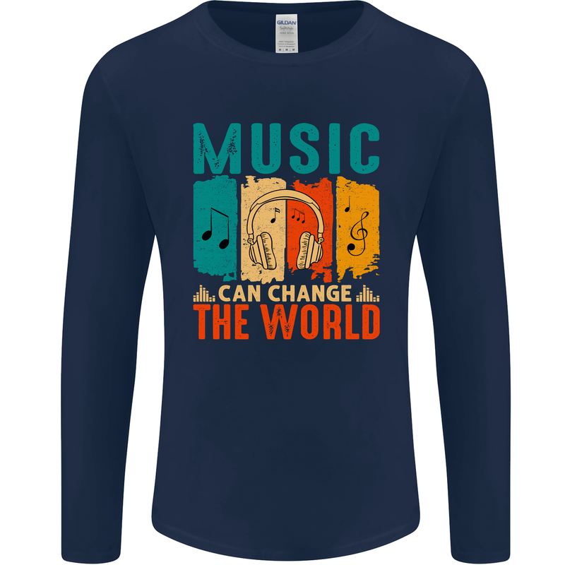 Music Can Change the World Mens Long Sleeve T-Shirt Navy Blue