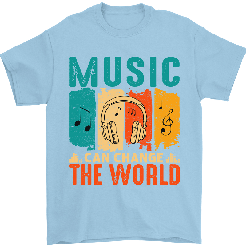 Music Can Change the World Mens T-Shirt 100% Cotton Light Blue