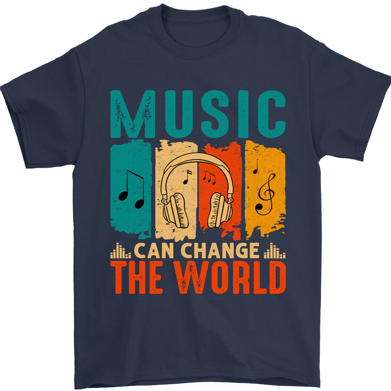 Music Can Change the World Mens T-Shirt 100% Cotton Navy Blue