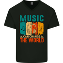 Music Can Change the World Mens V-Neck Cotton T-Shirt Black