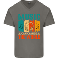 Music Can Change the World Mens V-Neck Cotton T-Shirt Charcoal