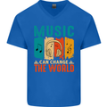 Music Can Change the World Mens V-Neck Cotton T-Shirt Royal Blue