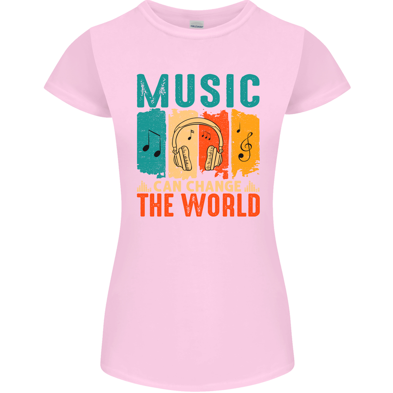 Music Can Change the World Womens Petite Cut T-Shirt Light Pink