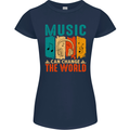 Music Can Change the World Womens Petite Cut T-Shirt Navy Blue