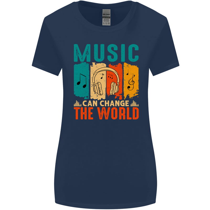 Music Can Change the World Womens Wider Cut T-Shirt Navy Blue