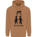 Music Connects Funny Valentines Day Mens 80% Cotton Hoodie Caramel Latte