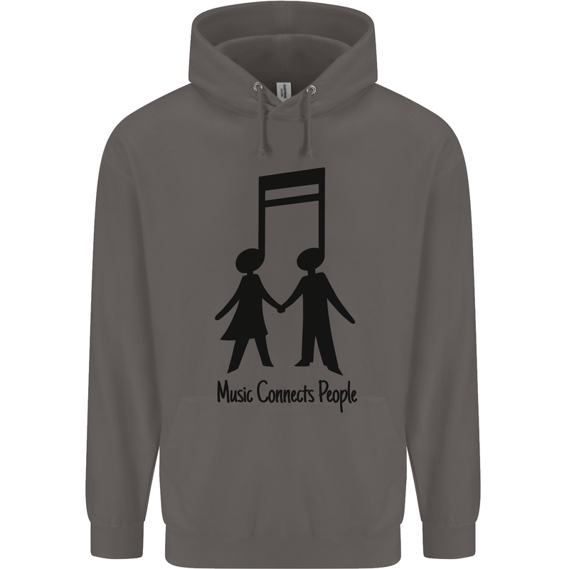 Music Connects Funny Valentines Day Mens 80% Cotton Hoodie Charcoal