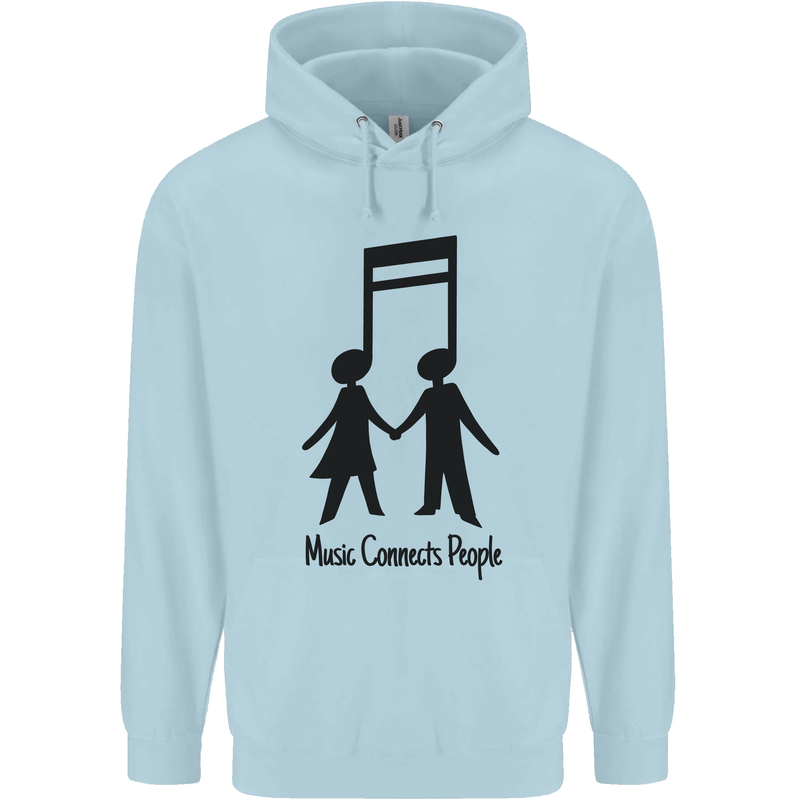 Music Connects Funny Valentines Day Mens 80% Cotton Hoodie Light Blue