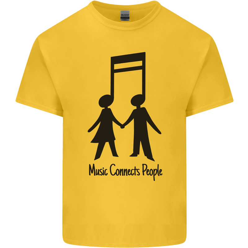 Music Connects Funny Valentines Day Mens Cotton T-Shirt Tee Top Yellow