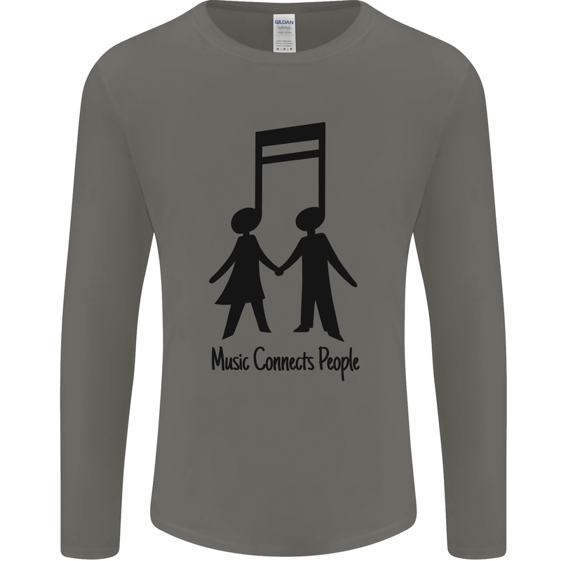 Music Connects Funny Valentines Day Mens Long Sleeve T-Shirt Charcoal