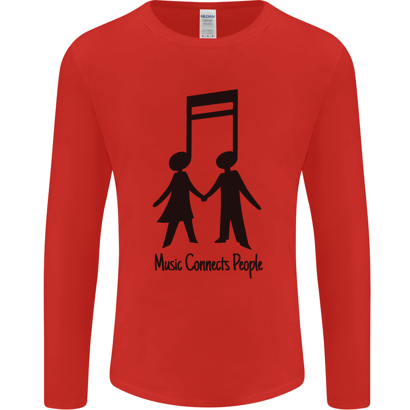 Music Connects Funny Valentines Day Mens Long Sleeve T-Shirt Red