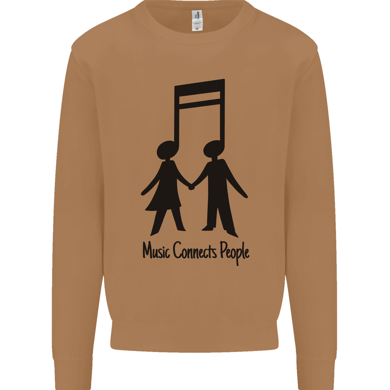 Music Connects Funny Valentines Day Mens Sweatshirt Jumper Caramel Latte