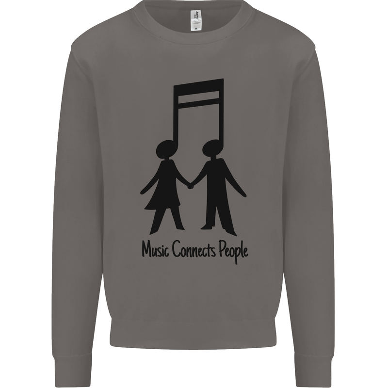 Music Connects Funny Valentines Day Mens Sweatshirt Jumper Charcoal