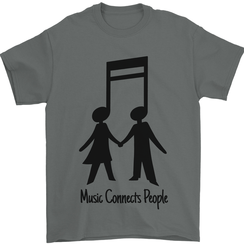 Music Connects Funny Valentines Day Mens T-Shirt 100% Cotton Charcoal