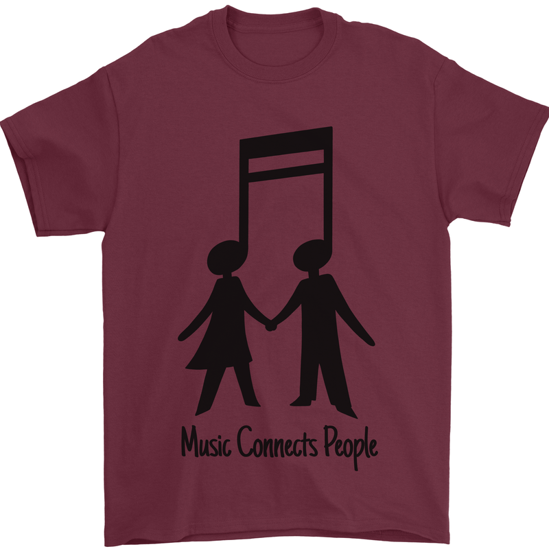 Music Connects Funny Valentines Day Mens T-Shirt 100% Cotton Maroon