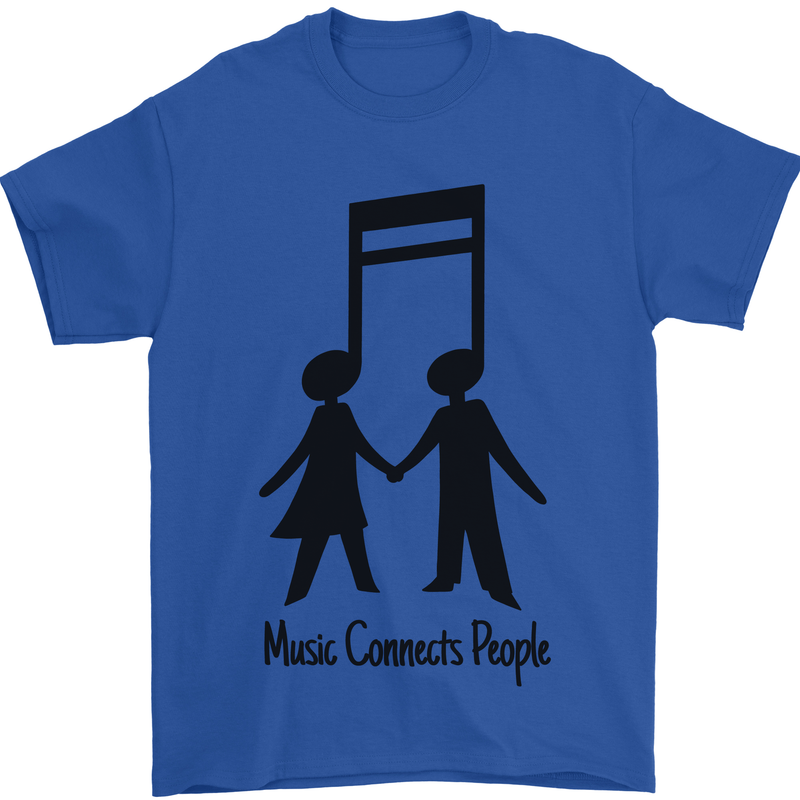 Music Connects Funny Valentines Day Mens T-Shirt 100% Cotton Royal Blue