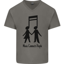 Music Connects Funny Valentines Day Mens V-Neck Cotton T-Shirt Charcoal