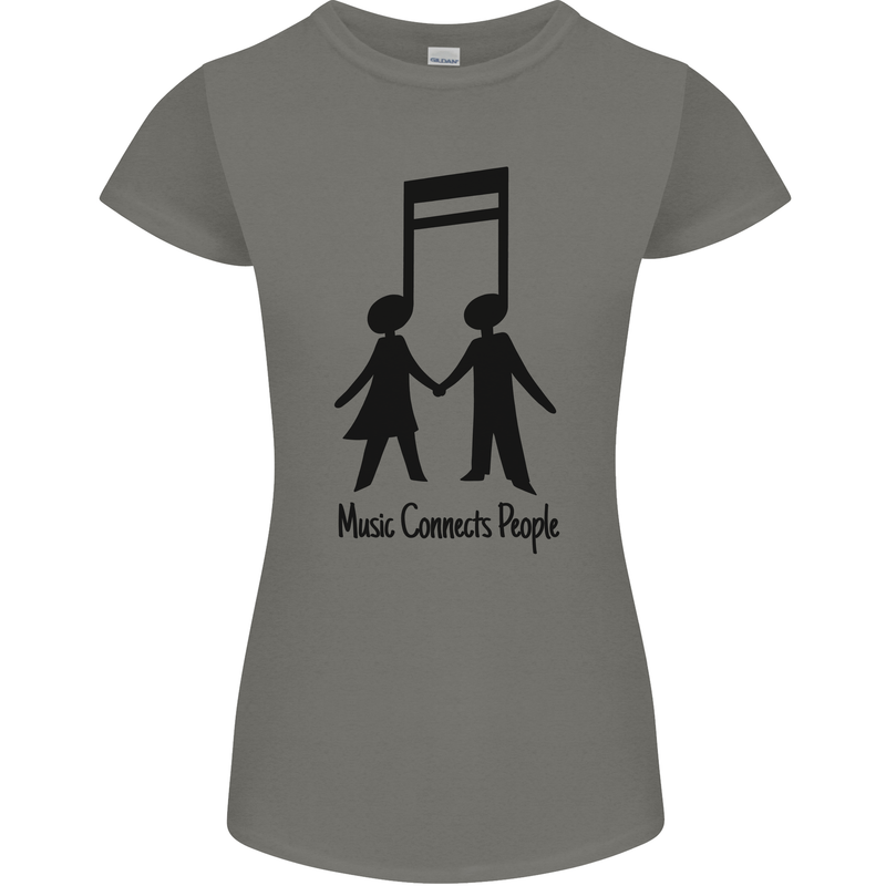 Music Connects Funny Valentines Day Womens Petite Cut T-Shirt Charcoal