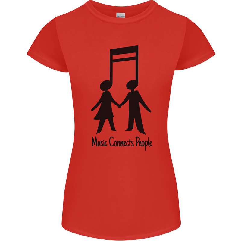 Music Connects Funny Valentines Day Womens Petite Cut T-Shirt Red