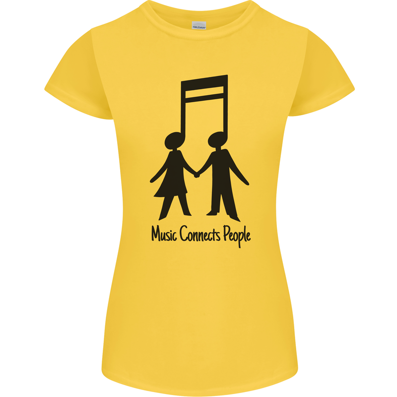 Music Connects Funny Valentines Day Womens Petite Cut T-Shirt Yellow