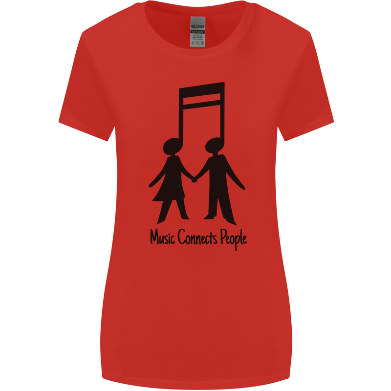 Music Connects Funny Valentines Day Womens Wider Cut T-Shirt Red