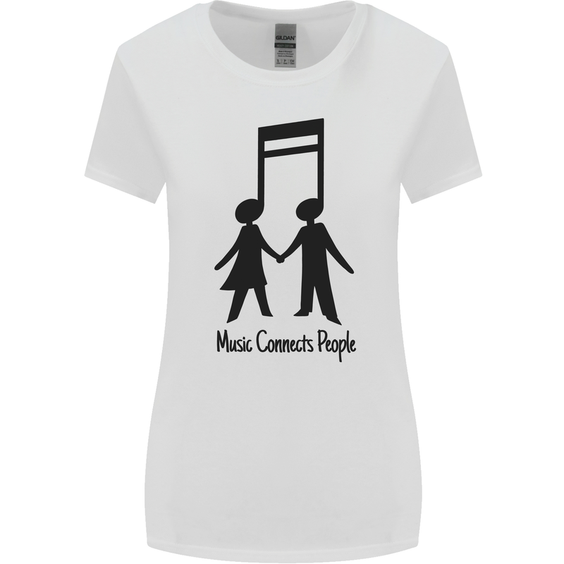 Music Connects Funny Valentines Day Womens Wider Cut T-Shirt White